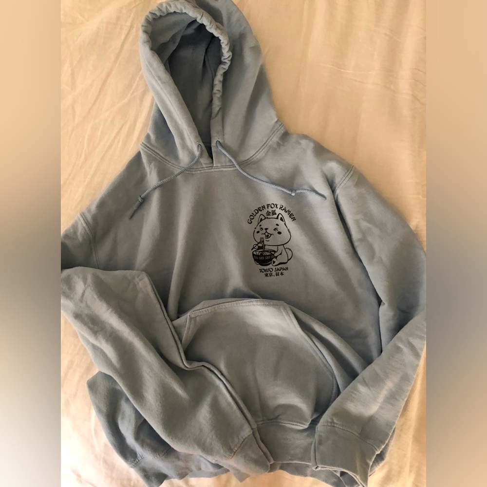 Men’s small light blue hoodie - golden fox ramen.  Tokyo, Japan